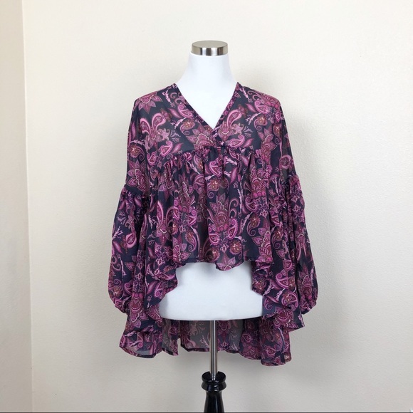 •ROMEO & JULIET• Long Sleeve Paisley Print Boho Blouse Size Small - Picture 2 of 7
